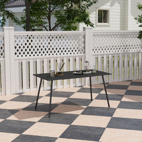 Garden Table for 6 Person, Rectangle Outdoor Table with Easy Clean Slat Top, Rust Resistant Steel Frame, for Deck, Balcony, 150 x 80 x 74 cm, Black