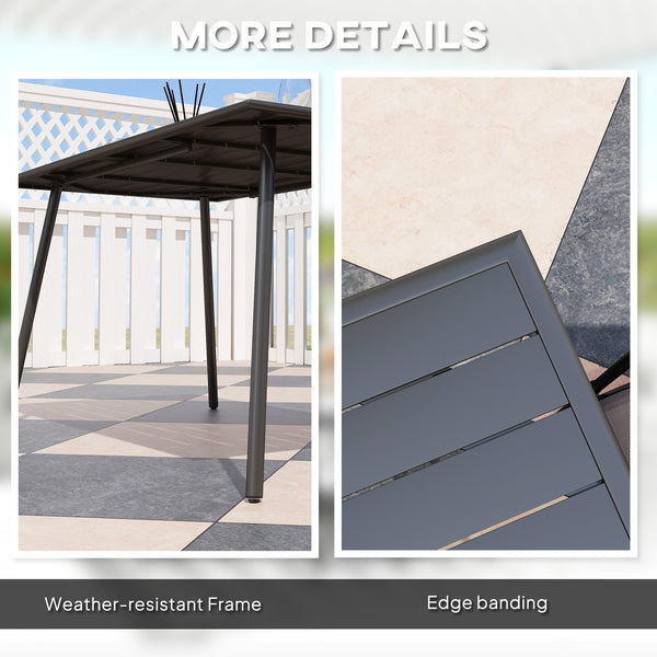 Garden Table for 6 Person, Rectangle Outdoor Table with Easy Clean Slat Top, Rust Resistant Steel Frame, for Deck, Balcony, 150 x 80 x 74 cm, Black