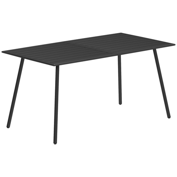 Garden Table for 6 Person, Rectangle Outdoor Table with Easy Clean Slat Top, Rust Resistant Steel Frame, for Deck, Balcony, 150 x 80 x 74 cm, Black