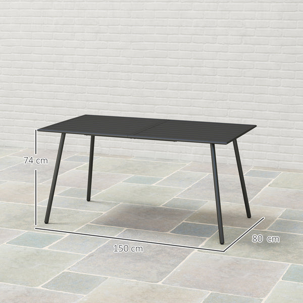 Garden Table for 6 Person, Rectangle Outdoor Table with Easy Clean Slat Top, Rust Resistant Steel Frame, for Deck, Balcony, 150 x 80 x 74 cm, Black