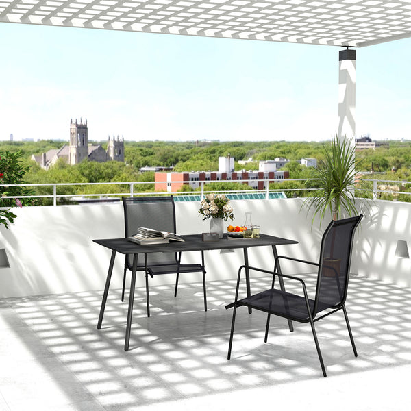 Garden Table for 6 Person, Rectangle Outdoor Table with Easy Clean Slat Top, Rust Resistant Steel Frame, for Deck, Balcony, 150 x 80 x 74 cm, Black
