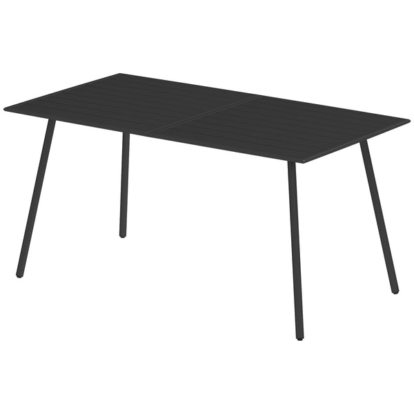Garden Table for 6 Person, Rectangle Outdoor Table with Easy Clean Slat Top, Rust Resistant Steel Frame, for Deck, Balcony, 150 x 80 x 74 cm, Black