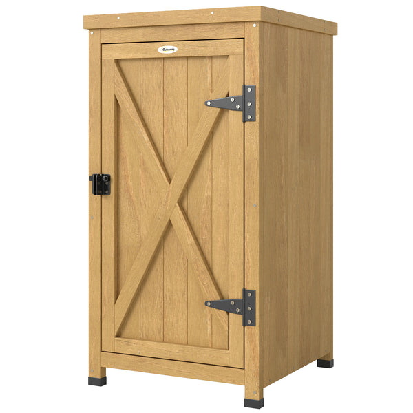Wooden Garden Shed, Garden Tool Storage Shed with Galvanised Top and Shelf, Outdoor Storage Cabinet with Door, Light Brown