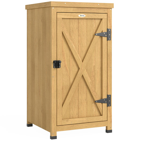 Wooden Garden Shed, Garden Tool Storage Shed with Galvanised Top and Shelf, Outdoor Storage Cabinet with Door, Light Brown