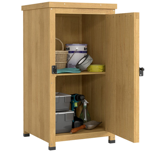 Wooden Garden Shed, Garden Tool Storage Shed with Galvanised Top and Shelf, Outdoor Storage Cabinet with Door, Light Brown