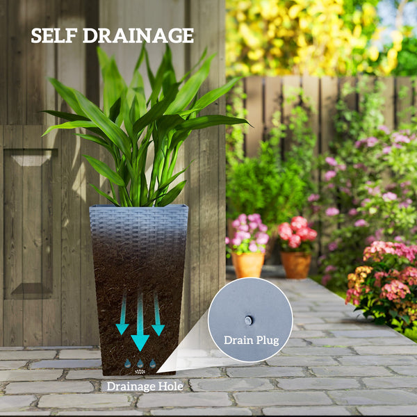 Tall Planters for Outdoor Plants Set of 3, 24 In Taper Planters with Drainage Holes, Rattan Decor Plant Pots for Indoor Outdoor Front Porch Patio Backyard, Light Gray