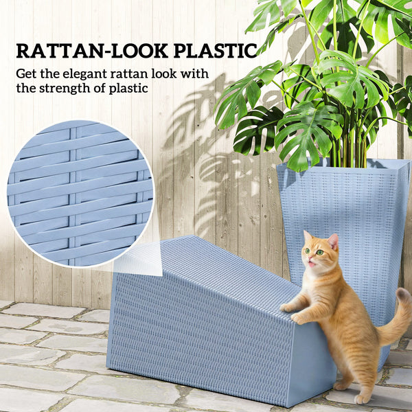 Tall Planters for Outdoor Plants Set of 3, 24 In Taper Planters with Drainage Holes, Rattan Decor Plant Pots for Indoor Outdoor Front Porch Patio Backyard, Light Gray