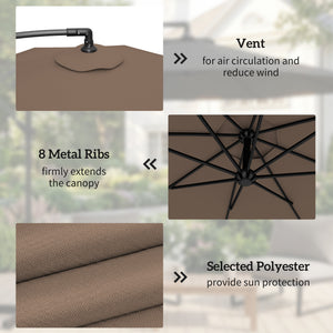 3 m Cantilever Parasol with Umbrella Weights, Cross Base, Offset Outdoor Umbrella with Protective Cover, Crank Handle, Hanging Sun Shade, Coffee