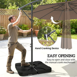 3 m Cantilever Parasol with Umbrella Weights, Cross Base, Offset Outdoor Umbrella with Protective Cover, Crank Handle, Hanging Sun Shade, Coffee