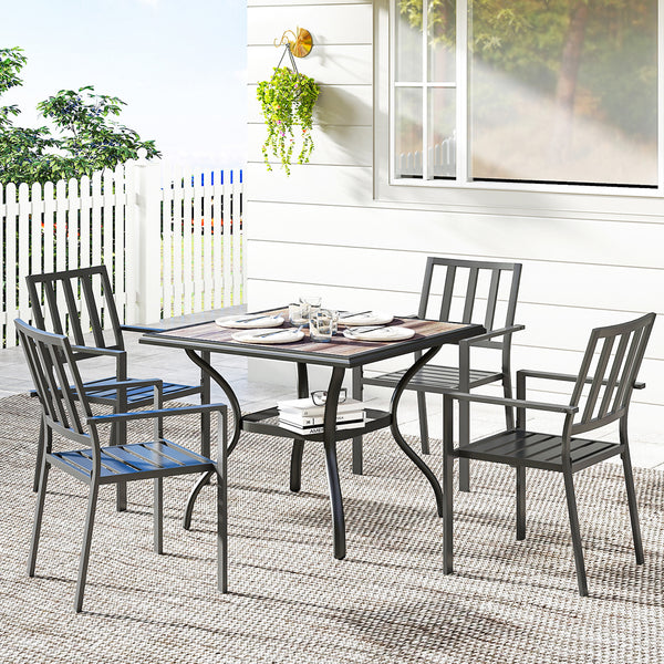 Outdoor Dining Table for 4 People, 37" Square Outdoor Patio Table with Umbrella Hole, Storage Shelf and Faux Wood Top, Metal Frame Outdoor Furniture for Garden, Backyard, Deck, Gray