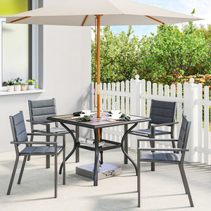 Outdoor Dining Table for 4 People, 37" Square Outdoor Patio Table with Umbrella Hole, Storage Shelf and Faux Wood Top, Metal Frame Outdoor Furniture for Garden, Backyard, Deck, Gray