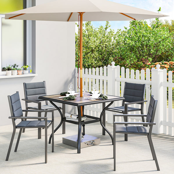 Outdoor Dining Table for 4 People, 37" Square Outdoor Patio Table with Umbrella Hole, Storage Shelf and Faux Wood Top, Metal Frame Outdoor Furniture for Garden, Backyard, Deck, Gray