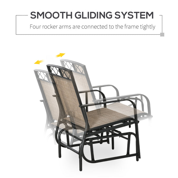 Double Outdoor Glider Chair, 2 Seater Patio Rocking Chairs, Swing Bench with Tempered Glass Table, Breathable Mesh Fabric for Backyard, Garden, Porch, Brown