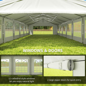 40'x20' Heavy Duty Large Party Tent & Carport with Removable Sidewalls, Windows, Portable Garage Canopy Tent, Sun Shade Shelter for Parties Wedding Outdoor Events, White