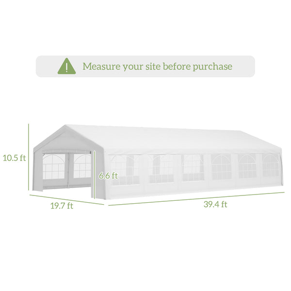 Outsunny 20' x 40' Heavy Duty Party Tent & Carport with Removable Sidewalls and Double Doors, Large Canopy Tent, Sun Shade Shelter, for Parties, Wedding, Outdoor Events, BBQ, White