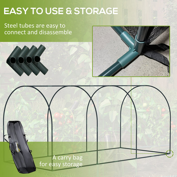 Outsunny 9' x 4' Crop Cage, Plant Protection Tent with Three Zippered Doors, Storage Bag and 4 Ground Stakes, for Garden, Yard, Lawn, Green