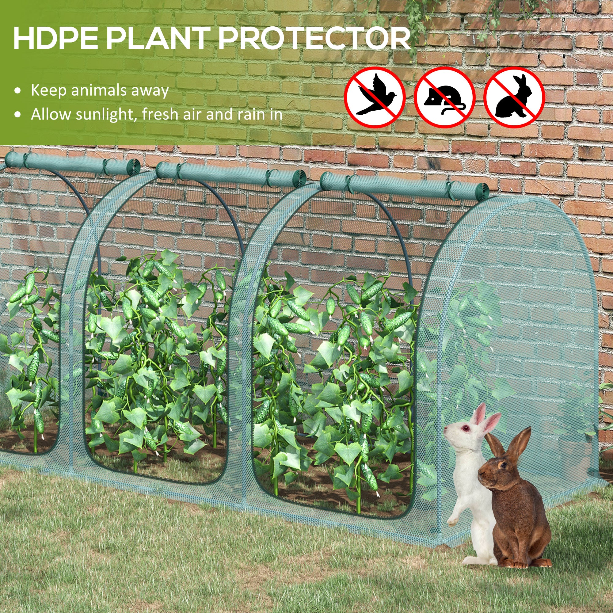Outsunny 9 x 4ft Crop Cage with Three Zippered Doors, Storage Bag and Ground Stakes, Plant Protection Tent, Green