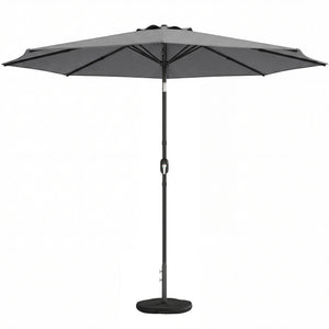 2.7 m Garden Parasol Umbrella with Cross Base and Sandbag, Retractable Ribs, Outdoor Table Market Patio Umbrella Sun Shade with 30 Degree Tilt and Crank, Vent, Light Grey