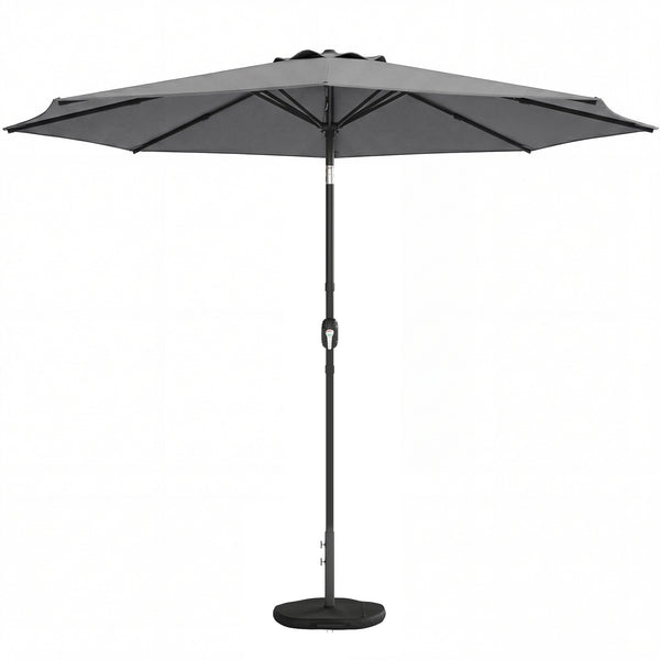 2.7 m Garden Parasol Umbrella with Cross Base and Sandbag, Retractable Ribs, Outdoor Table Market Patio Umbrella Sun Shade with 30 Degree Tilt and Crank, Vent, Light Grey
