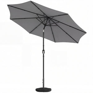 2.7 m Garden Parasol Umbrella with Cross Base and Sandbag, Retractable Ribs, Outdoor Table Market Patio Umbrella Sun Shade with 30 Degree Tilt and Crank, Vent, Light Grey