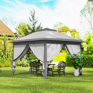 11' x 11' Pop Up Canopy, Double Roof Foldable Canopy Tent with Zipper Mesh Sidewalls, Height Adjustable and Carrying Bag, Event Tent for Patio Garden Backyard, Light Grey