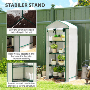 Outsunny 4 Tier Mini Greenhouse with Screen Roof, 27.6" x 19.7" x 62.2", Portable Small Greenhouse with High Strength PE Cover, Roll-Up Zipper Door for Garden Yard Backyard, White