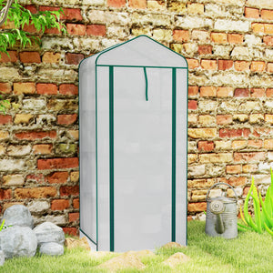 Outsunny 4 Tier Mini Greenhouse with Screen Roof, 27.6" x 19.7" x 62.2", Portable Small Greenhouse with High Strength PE Cover, Roll-Up Zipper Door for Garden Yard Backyard, White