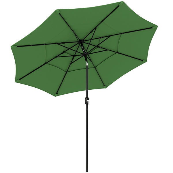 3 m Garden Parasol, Parasol Umbrella with 3-tier Roof, Crank Handle, Tilt Function, Polyester Canopy, Outdoor Table Umbrella for Patio, Garden, Green