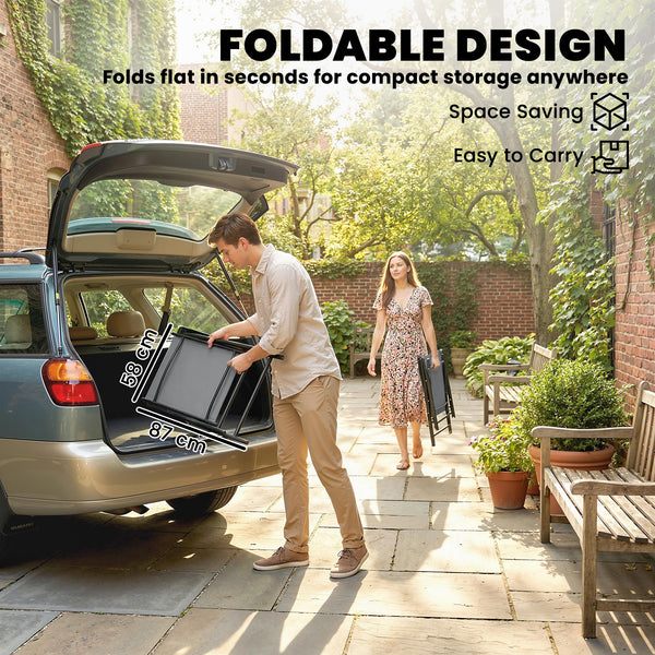 Folding Garden Chairs Set of 2, Foldable Garden Dining Chairs with High Back and Armrests, Breathable Texteline Folding Outdoor Chair Set with Metal Frame for Patio, Balcony, Light Grey