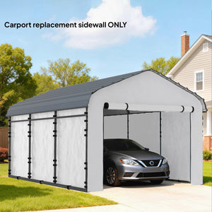 Carport Replacement Sidewall Panels Set of 4 for 12' x 20' Carports, UPF50+ Waterproof PE Tarp Replacement Side Wall Cover with Zipper Door, Top Cover and Frame Not Included, White