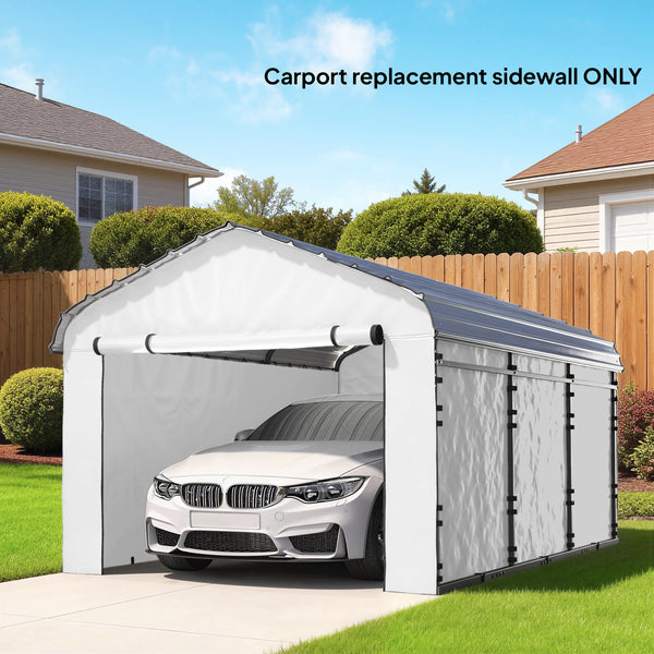 Carport Replacement Sidewall Panels Set of 4 for 12' x 20' Carports, UPF50+ Waterproof PE Tarp Replacement Side Wall Cover with Zipper Door, Top Cover and Frame Not Included, White