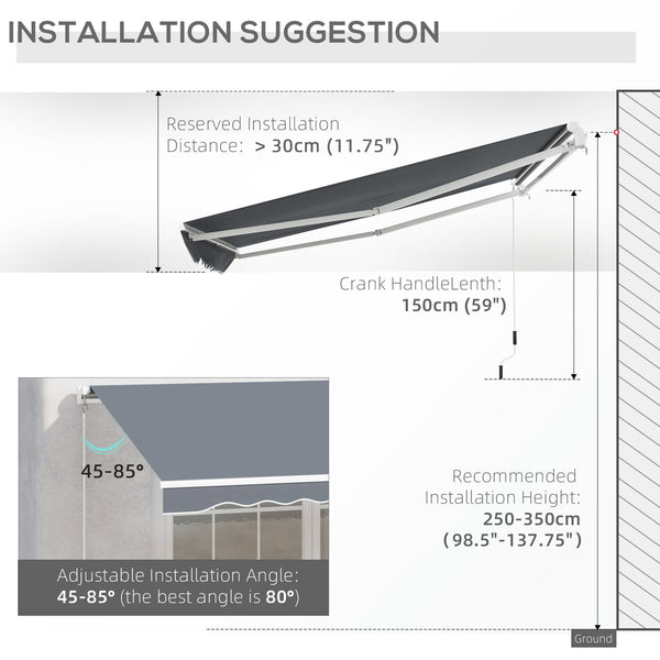 Outsunny 10' x 8' Retractable Awning, Patio Awnings, Sunshade Shelter w/ Manual Crank Handle, UV & Water-Resistant Fabric and Aluminum Frame for Deck, Balcony, Yard, Dark Gray