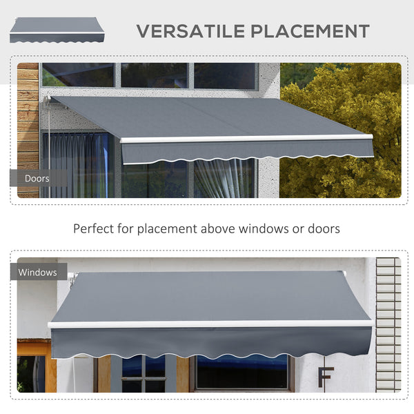 Outsunny 10' x 8' Retractable Awning, Patio Awnings, Sunshade Shelter w/ Manual Crank Handle, UV & Water-Resistant Fabric and Aluminum Frame for Deck, Balcony, Yard, Dark Gray