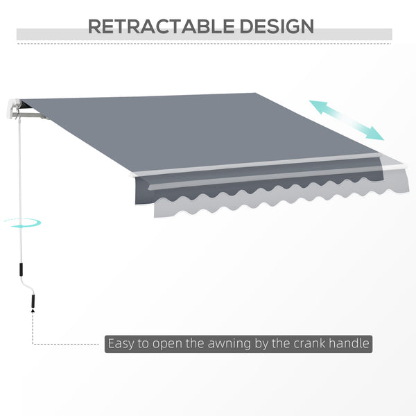 Outsunny 10' x 8' Retractable Awning, Patio Awnings, Sunshade Shelter w/ Manual Crank Handle, UV & Water-Resistant Fabric and Aluminum Frame for Deck, Balcony, Yard, Dark Gray