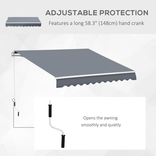 Outsunny 10' x 8' Retractable Awning, Patio Awnings, Sunshade Shelter w/ Manual Crank Handle, UV & Water-Resistant Fabric and Aluminum Frame for Deck, Balcony, Yard, Dark Gray