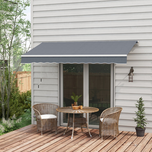 Outsunny 10' x 8' Retractable Awning, Patio Awnings, Sunshade Shelter w/ Manual Crank Handle, UV & Water-Resistant Fabric and Aluminum Frame for Deck, Balcony, Yard, Dark Gray