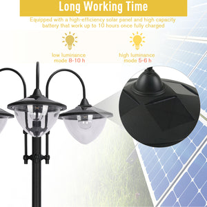 Outsunny 74.5" 3-head Solar Lamp Post Street Light with Planter, Automatic-on, 6 Hour Max Outdoor Ready LED Lighting, Black