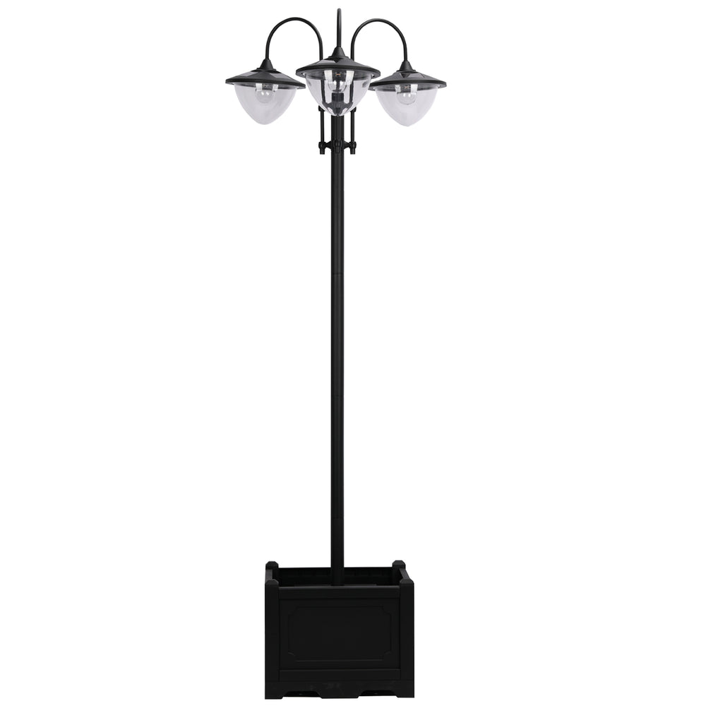 Outsunny 74.5" 3-head Solar Lamp Post Street Light with Planter, Automatic-on, 6 Hour Max Outdoor Ready LED Lighting, Black