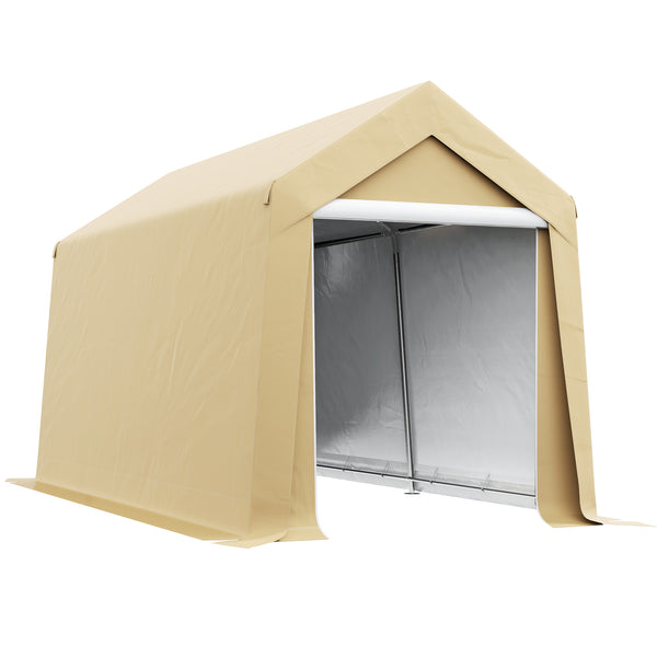 Outsunny 7' x 12' Portable Storage Shed Shelter, Heavy Duty Outdoor Shed, Waterproof Garden Storage Tent with Ventilation Window and Roll-up Zipper Door for Bike, Motorcycle, Garden Tools, Beige