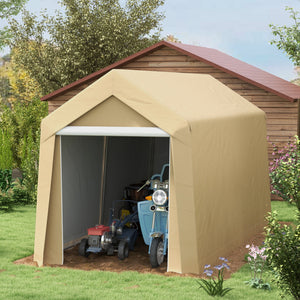 Outsunny 7' x 12' Portable Storage Shed Shelter, Heavy Duty Outdoor Shed, Waterproof Garden Storage Tent with Ventilation Window and Roll-up Zipper Door for Bike, Motorcycle, Garden Tools, Beige