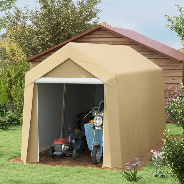 Outsunny 7' x 12' Portable Storage Shed Shelter, Heavy Duty Outdoor Shed, Waterproof Garden Storage Tent with Ventilation Window and Roll-up Zipper Door for Bike, Motorcycle, Garden Tools, Beige