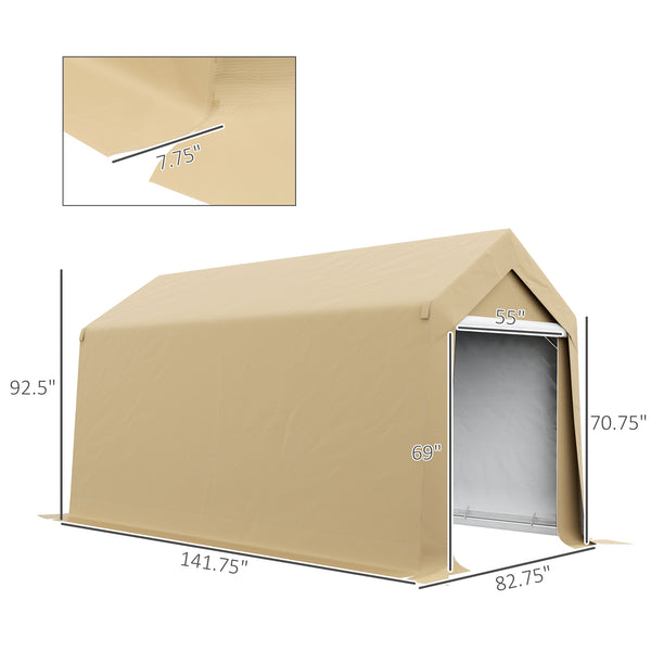 Outsunny 7' x 12' Portable Storage Shed Shelter, Heavy Duty Outdoor Shed, Waterproof Garden Storage Tent with Ventilation Window and Roll-up Zipper Door for Bike, Motorcycle, Garden Tools, Beige