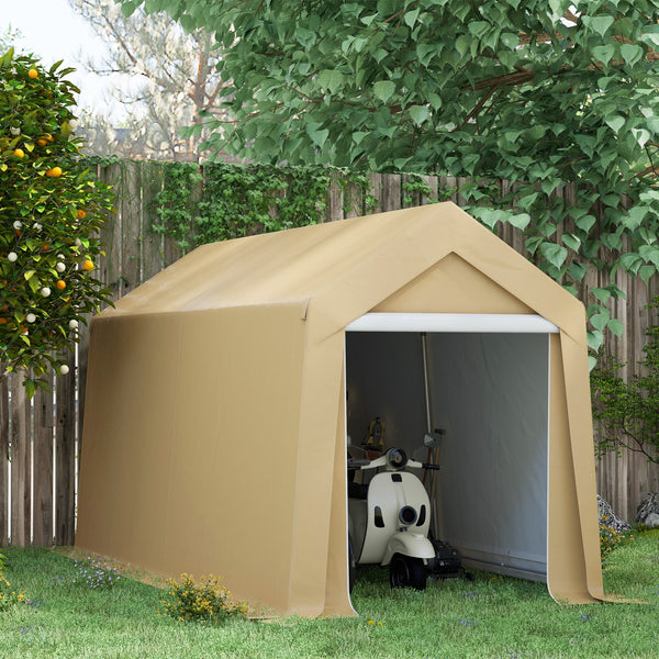 Outsunny 7' x 12' Portable Storage Shed Shelter, Heavy Duty Outdoor Shed, Waterproof Garden Storage Tent with Ventilation Window and Roll-up Zipper Door for Bike, Motorcycle, Garden Tools, Beige