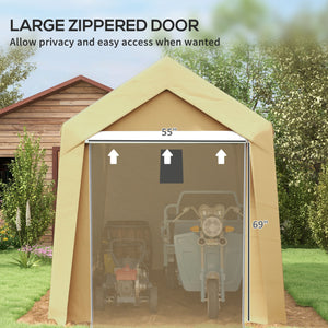 Outsunny 7' x 12' Portable Storage Shed Shelter, Heavy Duty Outdoor Shed, Waterproof Garden Storage Tent with Ventilation Window and Roll-up Zipper Door for Bike, Motorcycle, Garden Tools, Beige