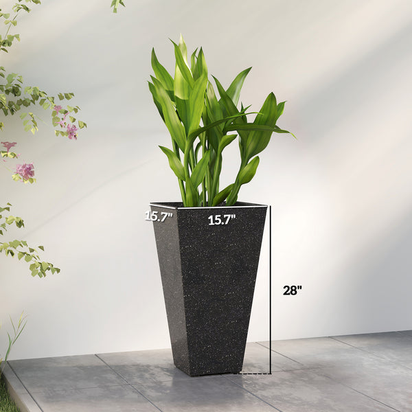 plastic floor plants Outsunny 28" Tall Planters, Set of 3 Plastic Flower Pots with Marble Finish and Drainage Holes, Stackable Taper Planters, Black