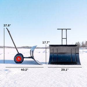 Snow Shovel with Wheels, 29" x 18" Heavy Duty Metal Snow Pusher with 5-Level Adjustable Handle, 7-Angle Blade, Bottom Wear Strip for Driveway, Sidewalks, Garden, Deck, Black