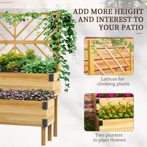 Outsunny Raised Garden Bed with Trellis, 2 Tier Wooden Elevated Planter Box with Legs and Metal Corners for Vegetables, Flowers, Herbs, Natural