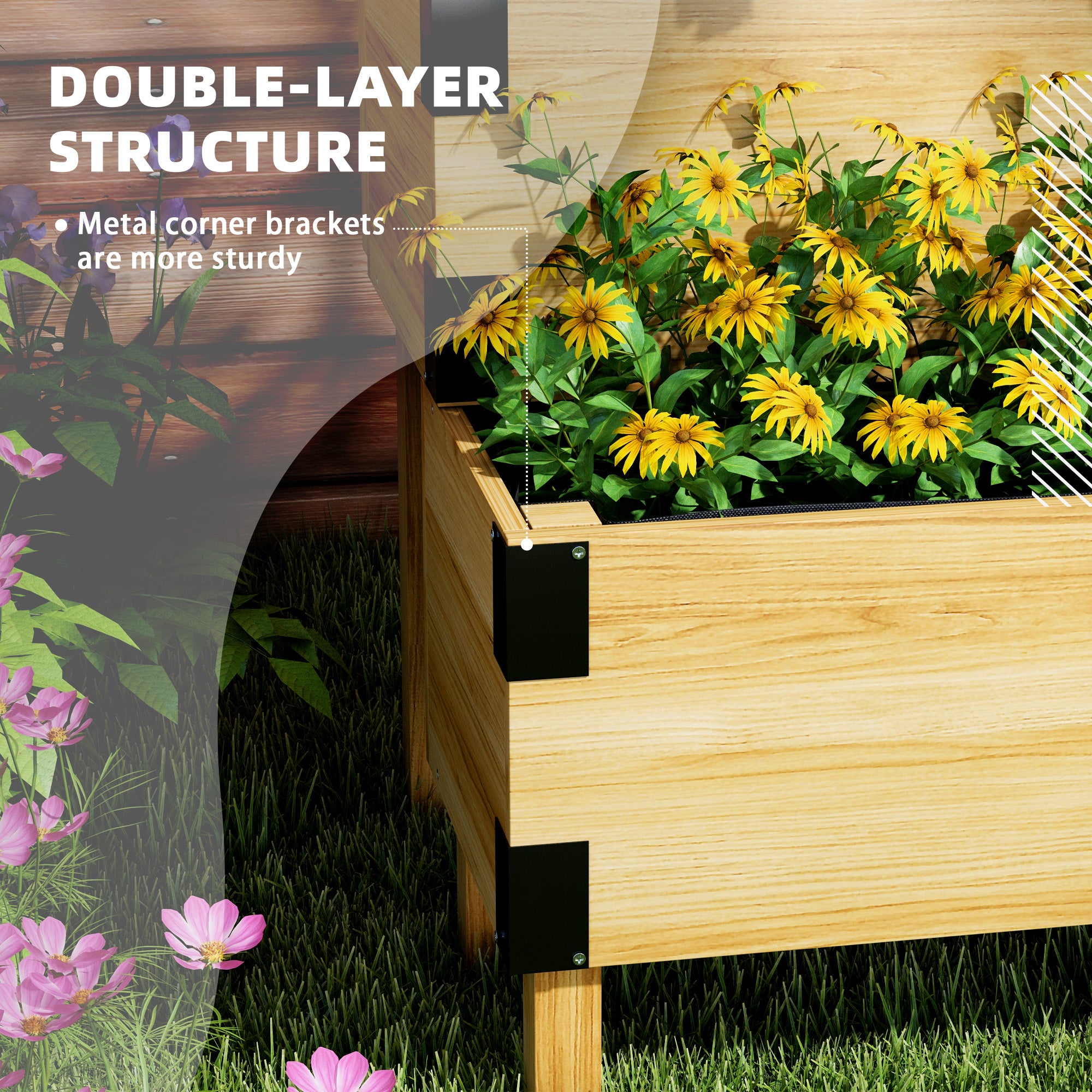 corner garden planter with trellis Outsunny 2 Tier Raised Garden Bed with Trellis, Wooden Elevated Planter Box with Legs and Metal Corners, for Vegetables, Flowers, Herbs, Natural