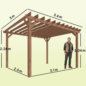 3.6 x 3 m Wooden Pergola Kit, Garden Pergola Gazebo Grape Trellis with Triangle Supports, Crossing Beams for Climbing Vines, Flowers, Sun Shade Shelter for Grill, Patio, Maple Wood-effect