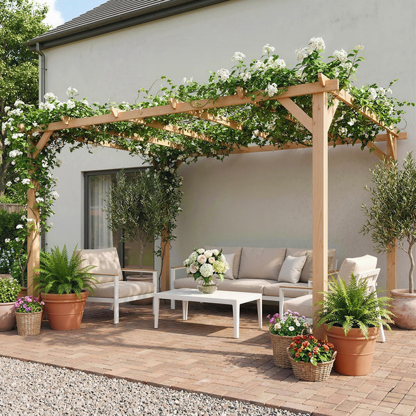 4 x 3 m Wooden Pergola Kit, Garden Pergola Gazebo Grape Trellis with Triangle Supports, 6 Crossing Beams for Climbing Vines, Flowers, Sun Shade Shelter for Grill, Patio, Maple Wood-effect